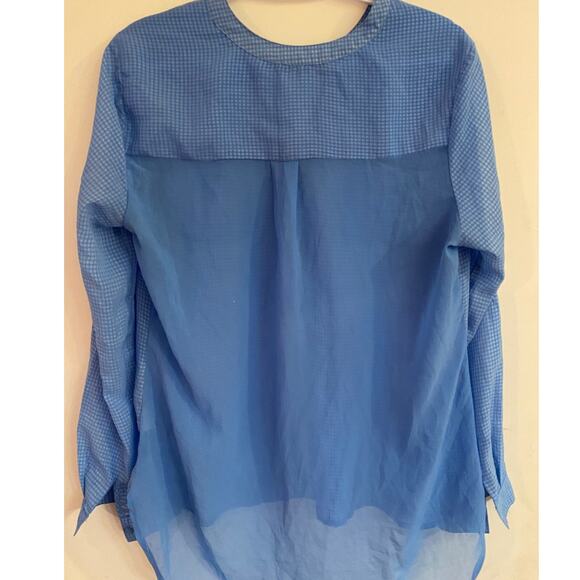 Como Black Women’s Size L Sheer Light Blue Check Blouse Long Sleeve V-Neck - Picture 4 of 7